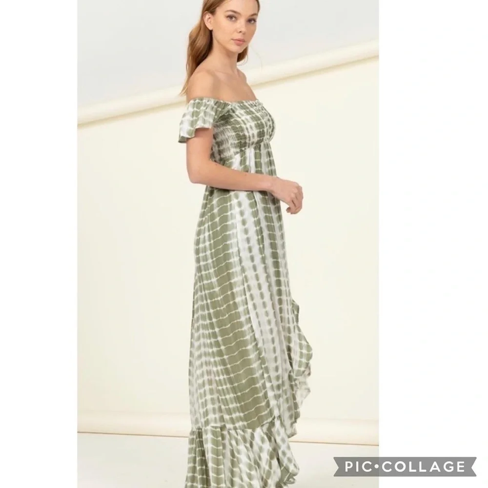 Beautiful Olive & White Tie Dyed Dress - Picture 1 of 6